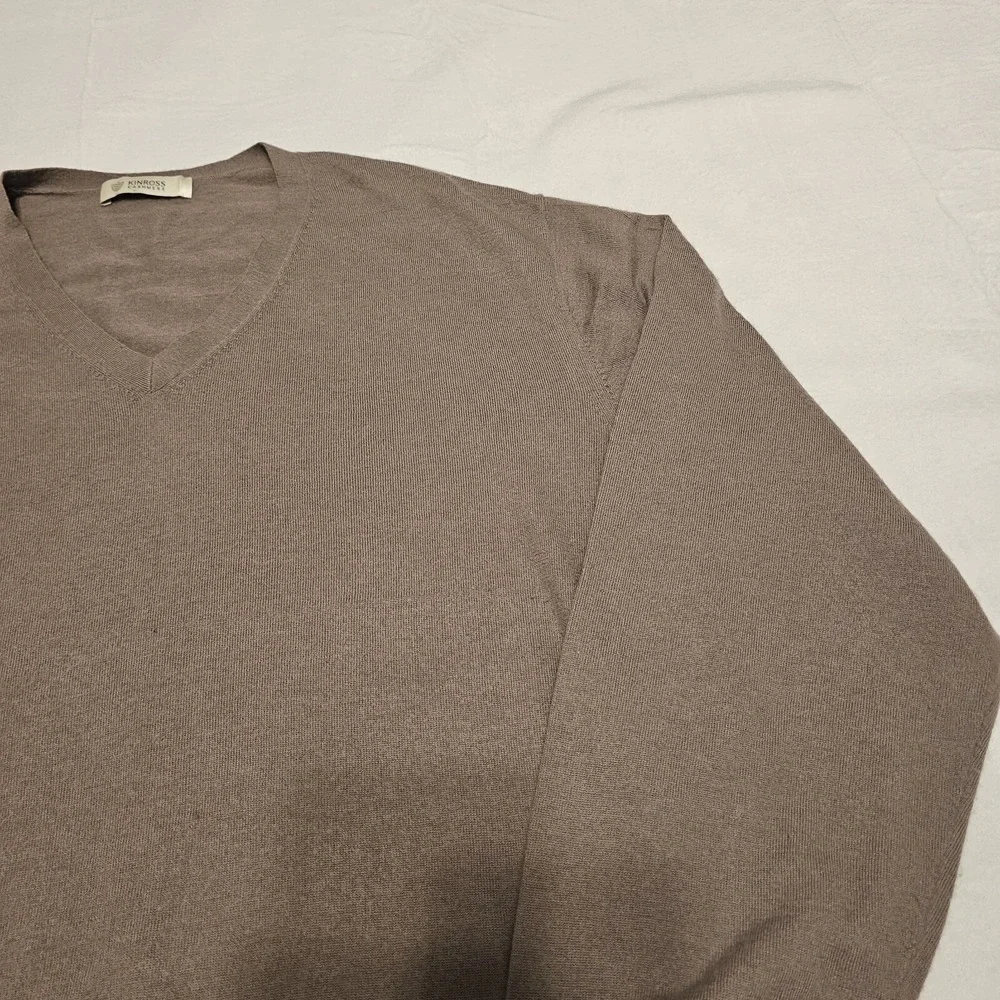 Kinross Cashmere Sweater Mens L*missing Size Tag*Taupe Beige V Neck Long Sleeve